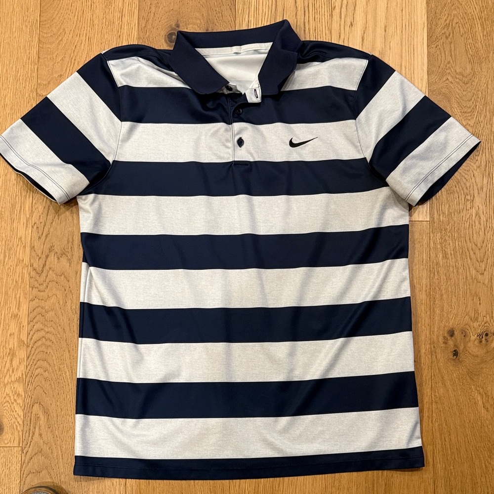 Nike Men's Golf Shirt in Navy and White Stripes